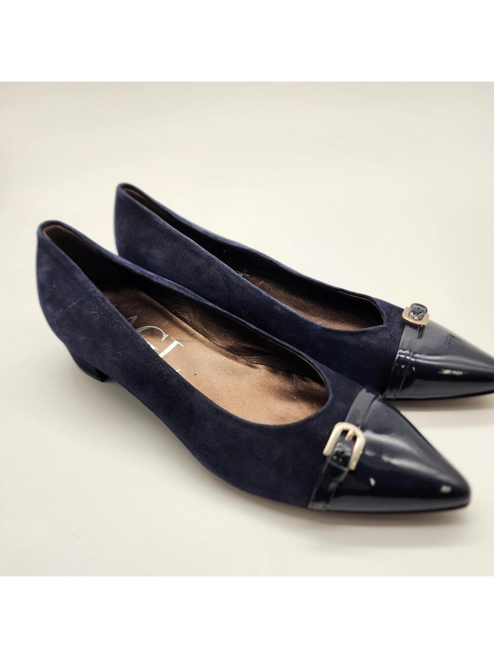 LKNW Attilio Giusti Leombruni (AGL) navy suede patent leather pumps 40 9.5